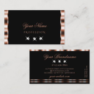 Luxury Rose Gold Black Sparkling Diamonds Glamour Business Card