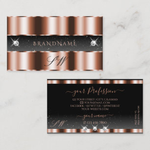 Luxury Rose Gold Black Sparkling Diamonds Initials Business Card