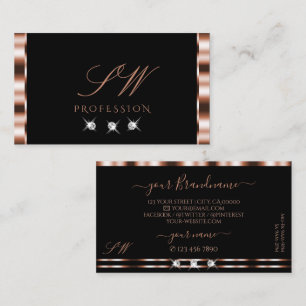 Luxury Rose Gold Black Sparkling Diamonds Monogram Business Card