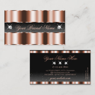 Luxury Rose Gold Black Sparkling Diamonds Stylish Business Card