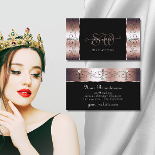Luxury Rose Gold Black Squiggled Jewels Monogram Business Card
