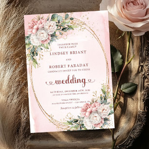 Luxury Rose Gold Blush Floral Wedding Invitation
