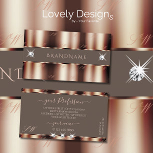 Luxury Rose Gold Brown Sparkle Diamonds Initials Business Card
