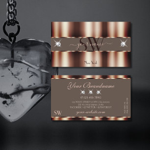 Luxury Rose Gold Brown Sparkle Diamonds Monogram Business Card