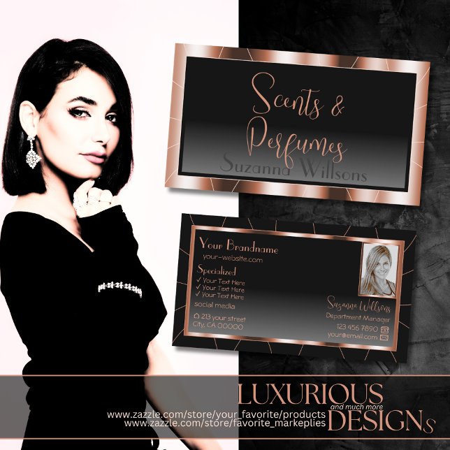 Luxury Rose Gold Chic Black Gradient with Photo Business Card (Creator Uploaded)