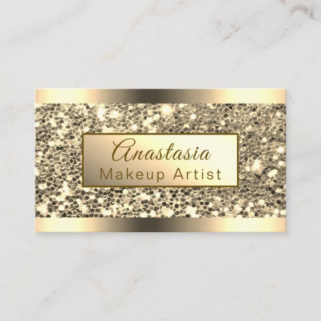 Luxury Rose Gold Chunky Glitter Makeup Artist Business Card (Front)
