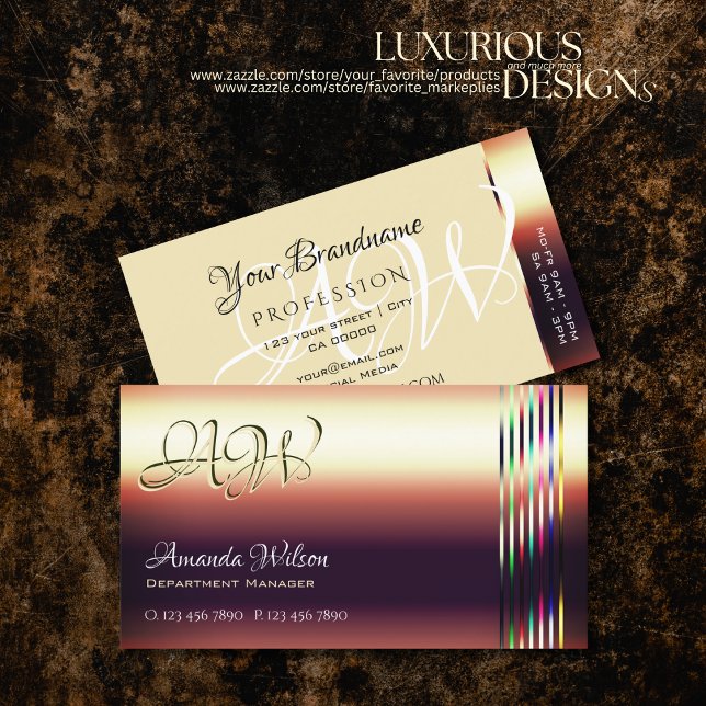 Luxury Rose Gold Colourful Shimmer Stripes Monogra Business Card (Creator Uploaded)
