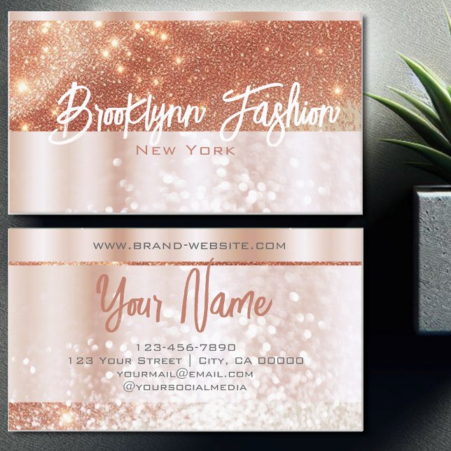 Luxury Rose Gold Copper Light Orange Shimmer Stars Business Card (Creator Uploaded)