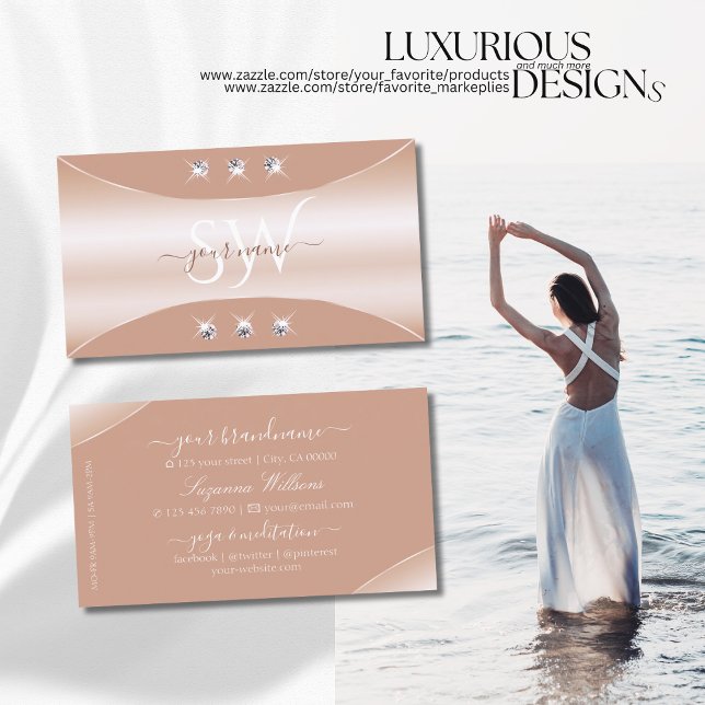 Luxury Rose Gold Decor Jewels and Monogram Business Card (Creator Uploaded)