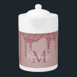 Luxury Rose Gold Dripping Glitter Monogram<br><div class="desc">Girly Rose Gold Sparkle Glitter Drips Monogram Teapot with fashion faux blush pink/rose gold glitter drips on a chic background with your custom monogram and name. Great for anyone who loves the luxury glam lifestyle. Perfect for your luxury aesthetic! You're dripping in luxury - show it! Please contact us at...</div>