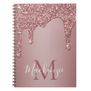 Luxury Rose Gold Dripping Glitter Monogram Recipe Notebook
