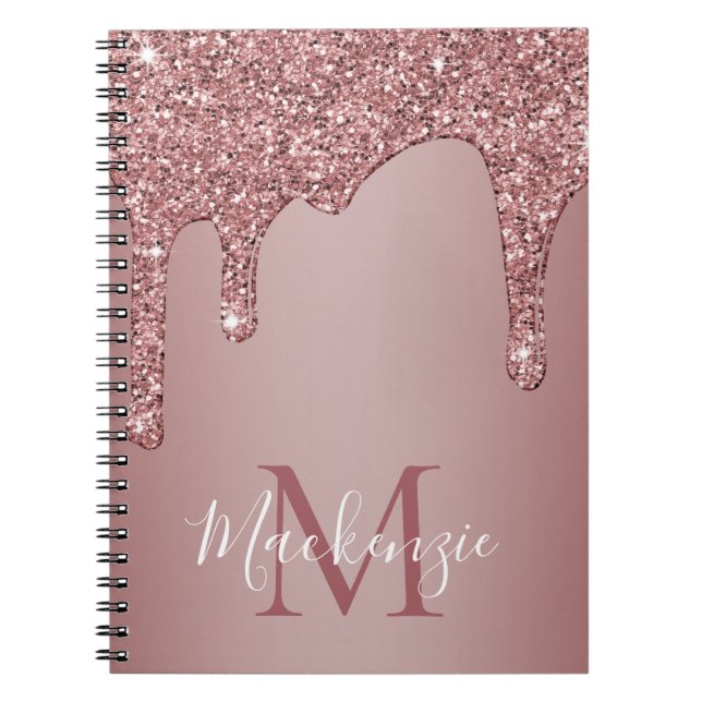 Luxury Rose Gold Dripping Glitter Monogram Recipe Notebook (Front)
