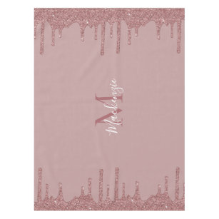Luxury Rose Gold Dripping Glitter Monogram Tablecloth