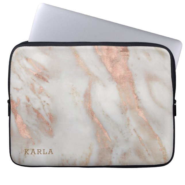 Luxury rose-gold faux marble texture laptop sleeve (Front)