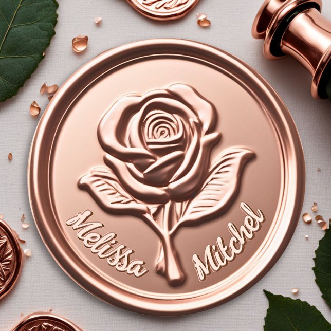 Luxury Rose Gold Faux Wax Flower Seal Sticker (Luxury Rose Gold Wax Flower Wedding Envelope Seal 1)