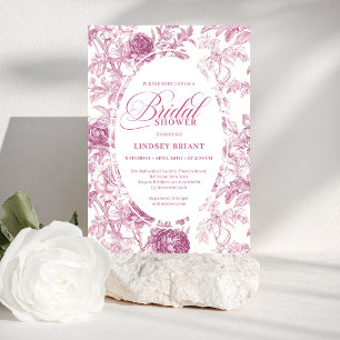 Luxury Rose Gold Floral Toile Bridal Shower Invite
