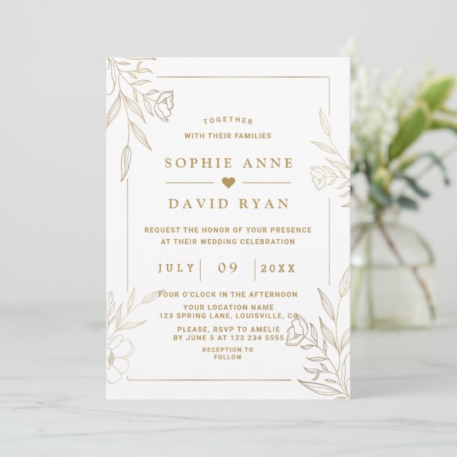 Luxury Rose Gold Flowers Frame Wedding   Invitation (Standing Front)