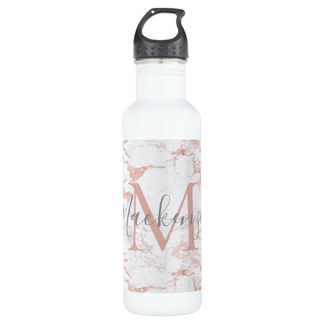 Luxury Rose Gold Foil Marble Monogram 710 Ml Water Bottle (Front)