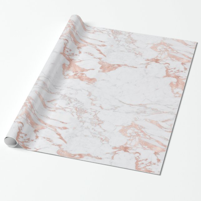 Luxury Rose Gold Foil Marble Wrapping Paper (Unrolled)