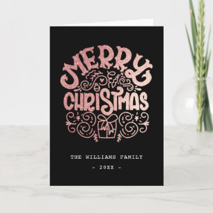Luxury Rose Gold Foil Merry Christmas Black Custom Holiday Card