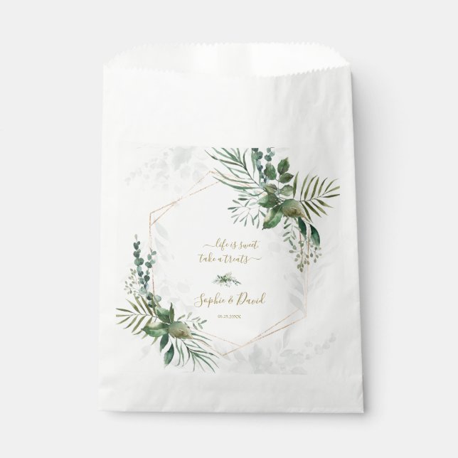 Luxury Rose Gold Geometric Greenery Wedding Favour Bags (Front)