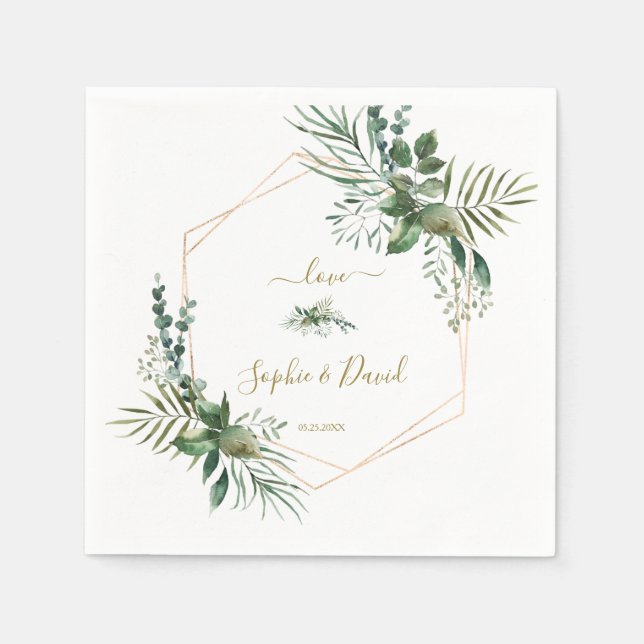 Luxury Rose Gold Geometric Greenery Wedding Napkin (Front)