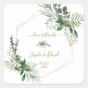 Luxury Rose Gold Geometric Greenery Wedding Square Sticker