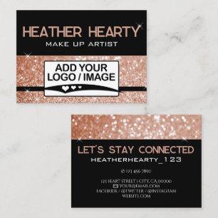 Luxury Rose Gold Glam Black Glitter Logo Template Business Card