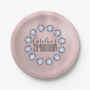 Luxury Rose gold Glass Texture Birthday Paper Plate