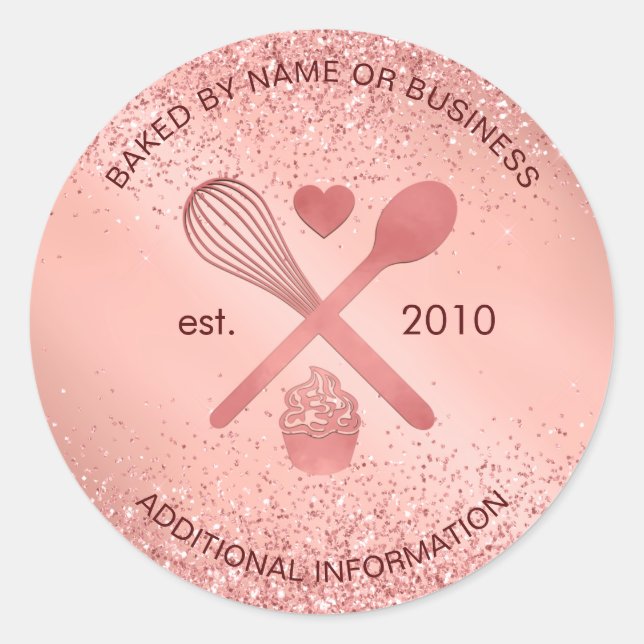 Luxury Rose Gold Glitter Bakery Cupcake Pastry Classic Round Sticker (Front)