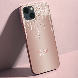 Luxury Rose Gold Glitter Drip with Name/Monogram Case-Mate iPhone Case