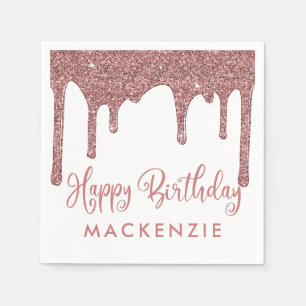 Luxury Rose Gold Glitter Drips Birthday Napkin