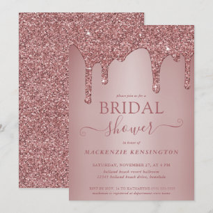 Luxury Rose Gold Glitter Drips Bridal Shower Invitation
