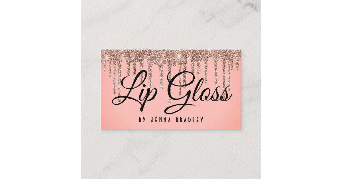 Luxury Rose Gold Glitter Drips Lip Gloss Business Card Zazzle