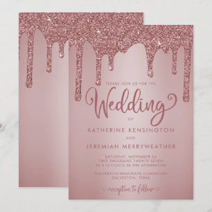 Luxury Rose Gold Glitter Drips Wedding Invitation