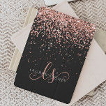 Luxury Rose Gold Glitter Elegant Monogram iPad Mini Cover<br><div class="desc">Glam Rose Gold Glitter Elegant Monogram iPad Cover. Easily personalise this trendy chic tablet cover design featuring elegant rose gold sparkling glitter on a black background. The design features your handwritten script monogram with pretty swirls and your name.</div>