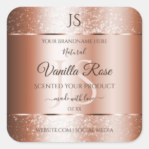 Luxury Rose Gold Glitter Initials Product Labels
