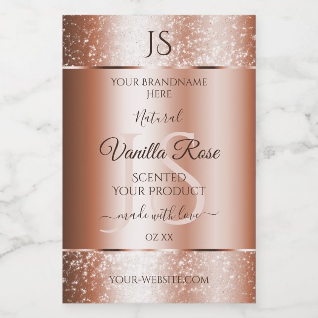 Luxury Rose Gold Glitter Initials Product Labels (Single Label)