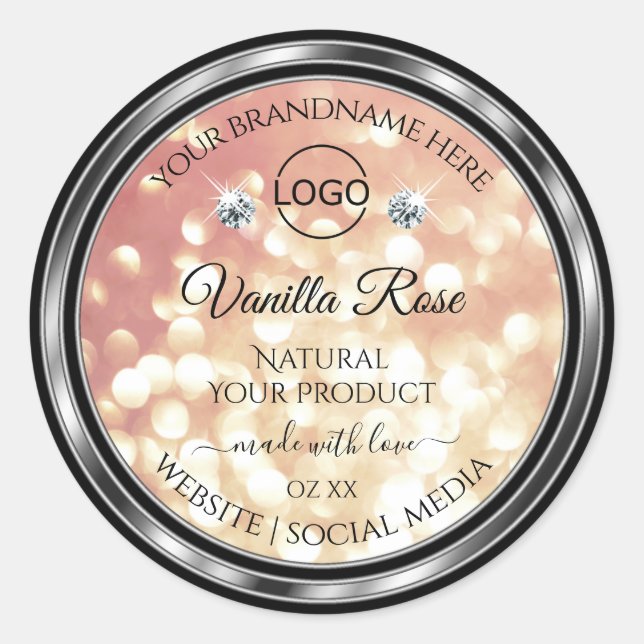 Luxury Rose Gold Glitter Product Label Jewels Logo (Front)