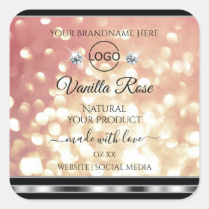 Luxury Rose Gold Glitter Product Label Jewels Logo