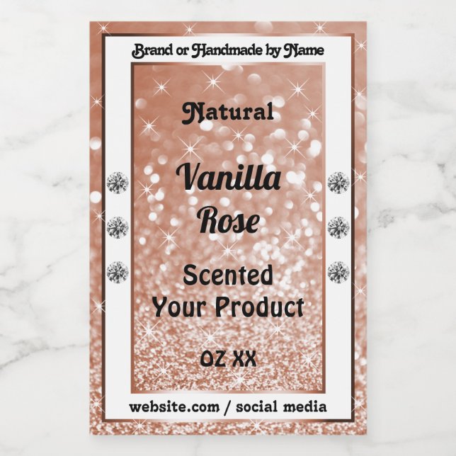 Luxury Rose Gold Glitter Product Labels Diamonds (Single Label)