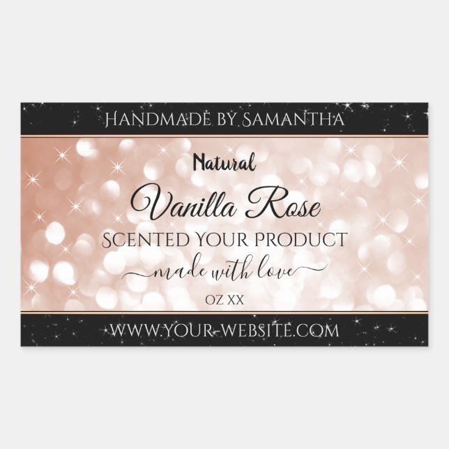 Luxury Rose Gold Glitter Product Packaging Labels (Front)