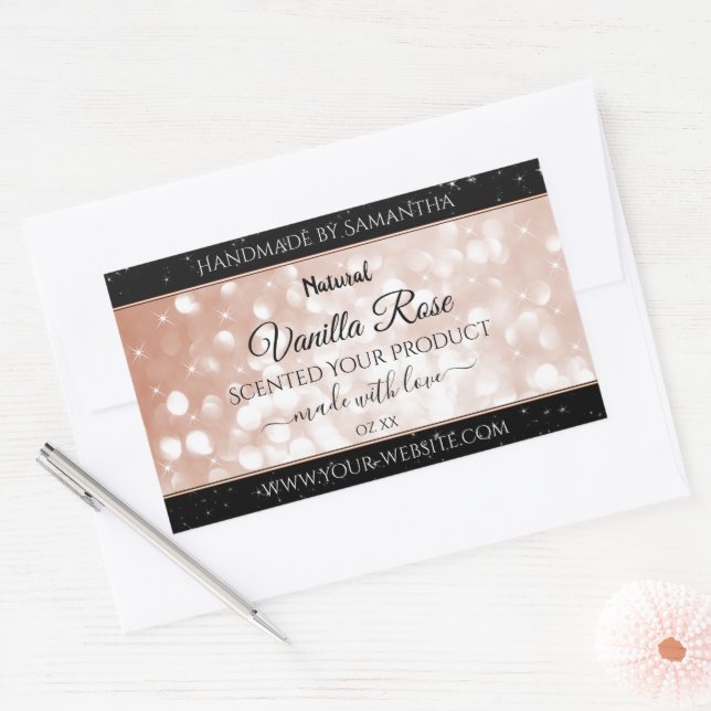 Luxury Rose Gold Glitter Product Packaging Labels (Envelope)