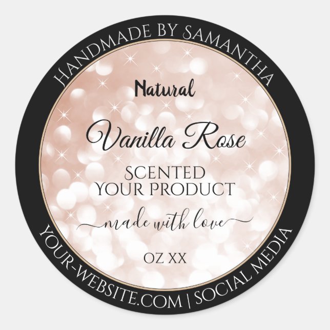 Luxury Rose Gold Glitter Product Packaging Labels (Front)