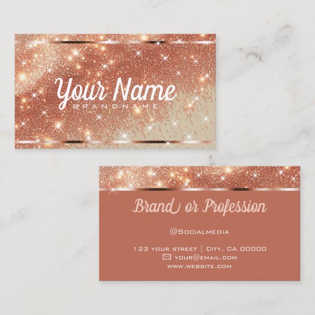 Luxury Rose Gold Glitter Sand Sparkling Stars Chic Business Card (Front/Back)