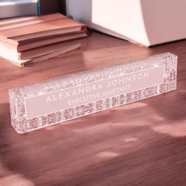 Luxury Rose Gold Glitter Sparkle Modern Nameplate (Creator Uploaded)