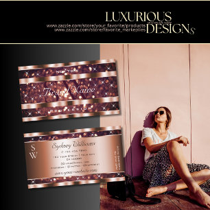 Luxury Rose Gold Glitter Sparkle Stars Monogram Business Card