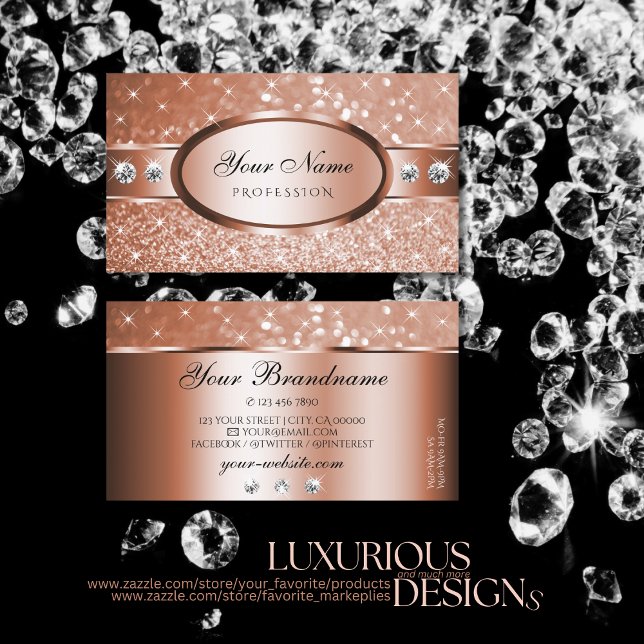 Luxury Rose Gold Glitter Stars Diamonds Deluxe Business Card (Creator Uploaded)