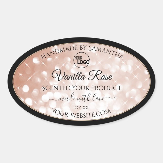 Luxury Rose Gold Glitter Stars Product Labels Logo (Front)