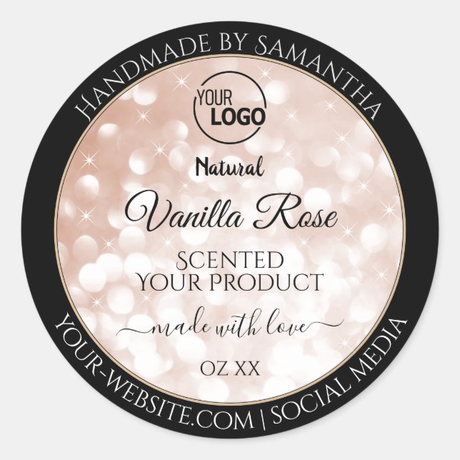 Luxury Rose Gold Glitter Stars Product Labels Logo (Front)
